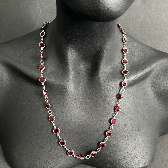 Rafaelian Open Bezel Set Crystal Red Chiclet Necklace and Earrings Set NOS - Picture 6 of 16